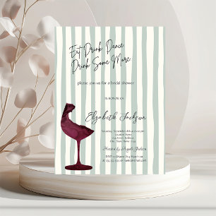 Chic Red Wine Glass Green Striped  Invitation