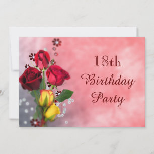 Chic Red & Yellow Roses 18th Birthday Invitation