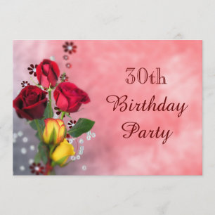Chic Red & Yellow Roses 30th Birthday Invitation