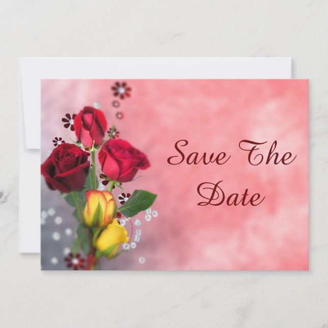 Chic Red & Yellow Roses Birthday Save The Date (Front)