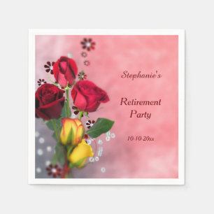 Chic Red & Yellow Roses Retirement Napkin