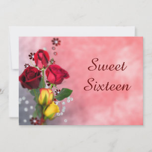 Chic Red & Yellow Roses Sweet Sixteen Invitation