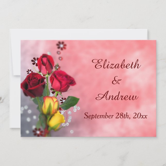 Chic Red & Yellow Roses Wedding Invitation (Front)