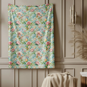 Chic Refined Rococo Floral Soft Pastel Elegant Fleece Blanket