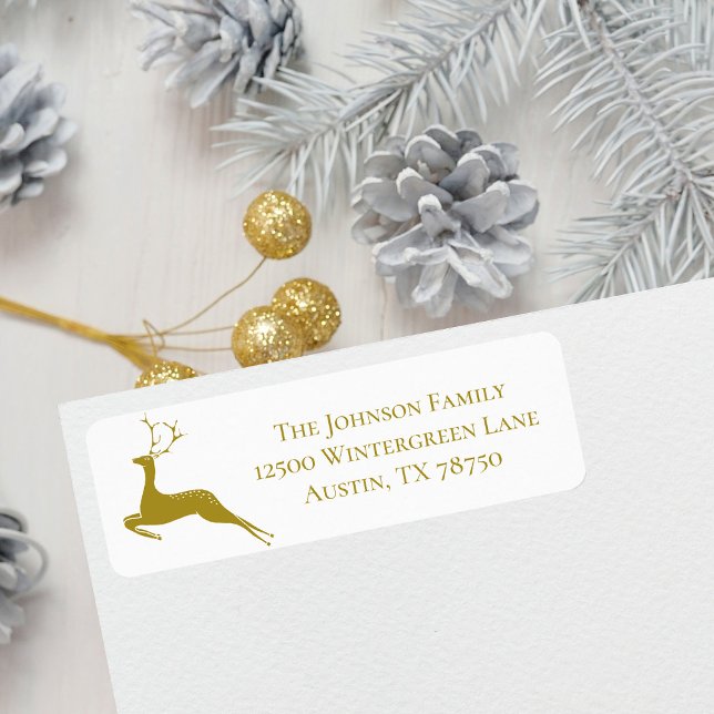 Chic Reindeer White Gold Christmas Return Address Label (Creator Uploaded)