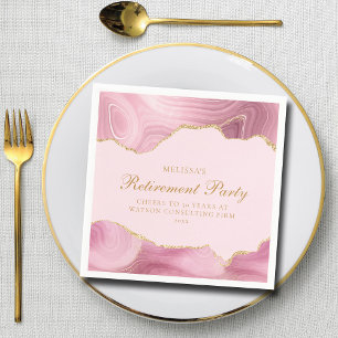 Chic Retirement Party Pink Gold Agate Custom Napkin