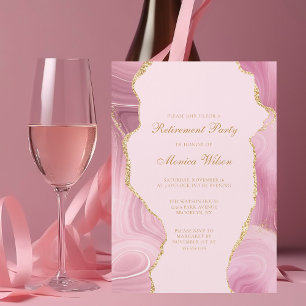 Chic Retirement Party Pink Gold Agate Magnetic Invitation