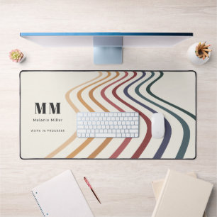 Chic Retro 70s Sunset Wave Custom Name Organiser Desk Mat