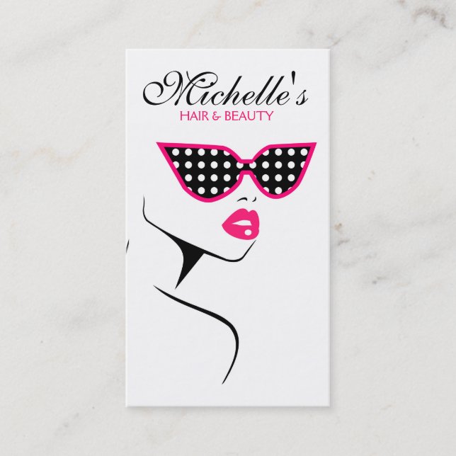 Chic Retro Black Pink Polka Dot Sunglasses Beauty  Business Card (Front)