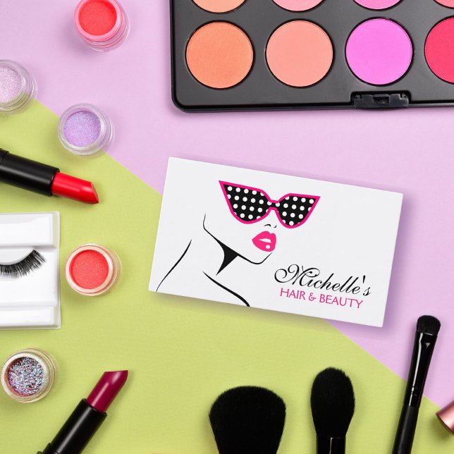 Chic Retro Black Pink Polka Dot Sunglasses Beauty  Business Card (Creator Uploaded)