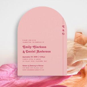 Chic Retro Bold Hot Pink & Blush Monogram Wedding Invitation