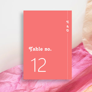 Chic Retro Bright Coral Pink Monogram Wedding Table Number