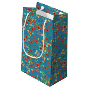 Chic Retro Ditsy Floral on Teal Small Gift Bag