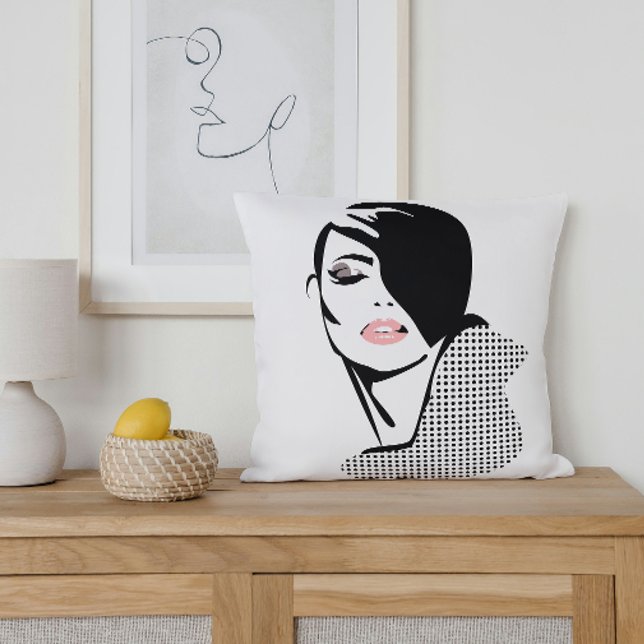 Chic retro dots fashion girl cushion (Creator Uploaded)