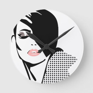 Chic retro dots fashion girl round clock