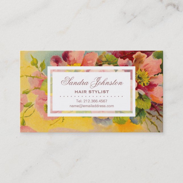 Chic Retro Floral Design Beauty Salon Business Card (Front)