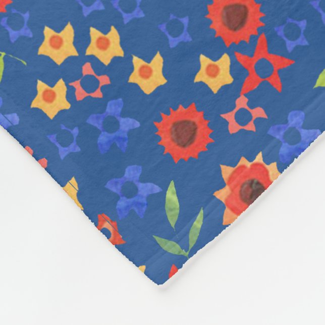 Chic Retro Floral Miniprint on Blue Fleece Blanket (Corner)