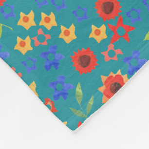 Chic Retro Floral Miniprint on Teal Fleece Blanket