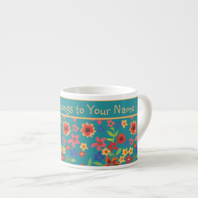 Chic Retro Floral on Teal Custom Espresso Mug (Front Right)