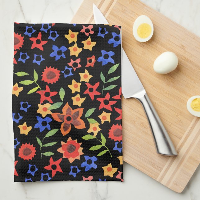 Chic Retro Floral Print Custom Kitchen Towel (Quarter Fold)