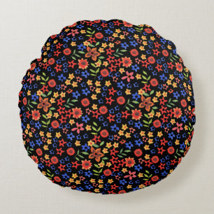 Chic Retro Floral Print Custom Round Pillow