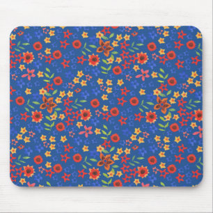 Chic Retro Floral Print on Blue Mousepad