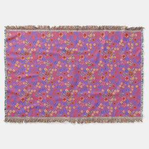 Chic Retro Floral Print on Magenta Throw Blanket