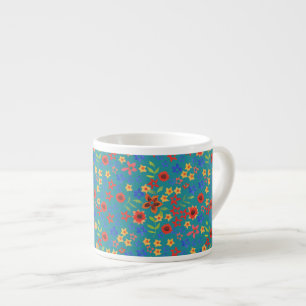 Chic Retro Floral Print on Teal Espresso Mug