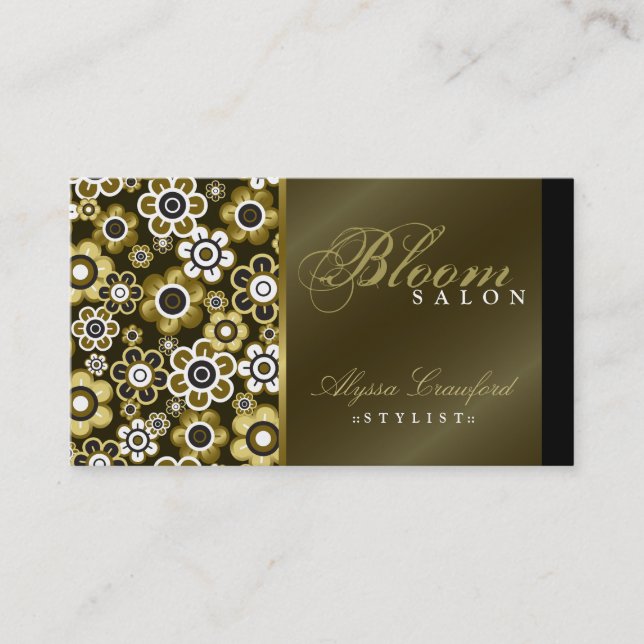 Chic Retro Golden Blooms Flower Power Profile Card (Front)