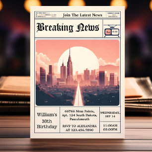Chic Retro men Adult Newspaper 30th Birthday Invitation