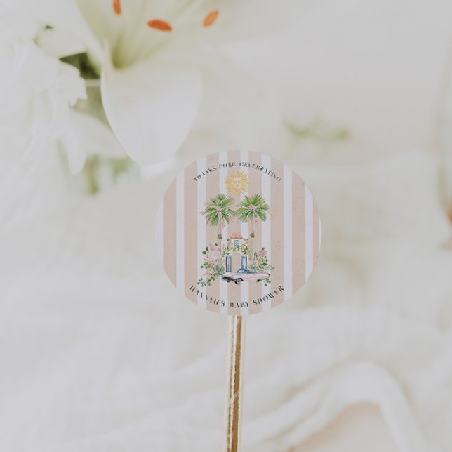 Chic Retro Palm Springs Baby Shower | Favour Classic Round Sticker (Creator Uploaded)