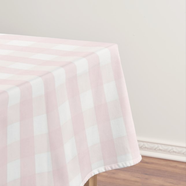 Chic Retro Pastel Pink Gingham Pattern Spring Tablecloth (In Situ)