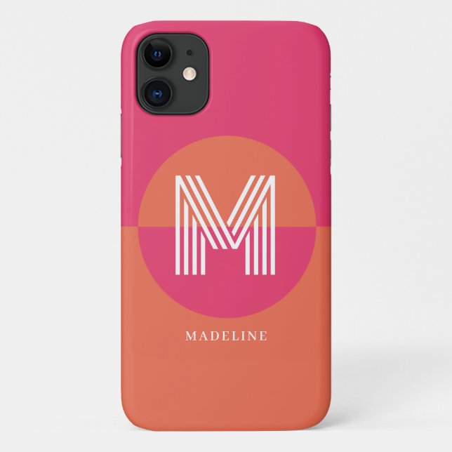 Chic Retro Pink Orange Geometric Modern Monogram Case-Mate iPhone Case (Back)