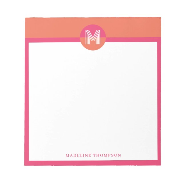 Chic Retro Pink Orange Geometric Modern Monogram Notepad (Front)