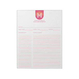 Chic Retro Pink Orange Geometric Monogram Recipe Notepad