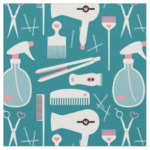Chic Retro Pink White Teal Hair Salon Tools Fabric