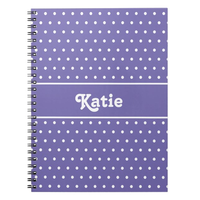 Chic Retro Polka Dots Purple and White Name  Notebook (Front)