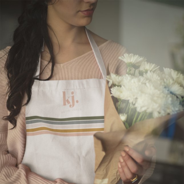 Chic Retro Stripes Monogram  Apron (Creator Uploaded)