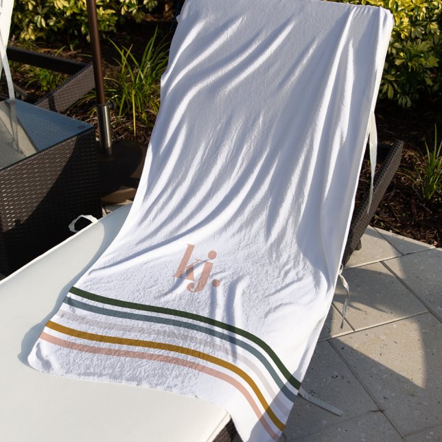 Chic Retro Stripes Monogram Beach Towel (Creator Uploaded)