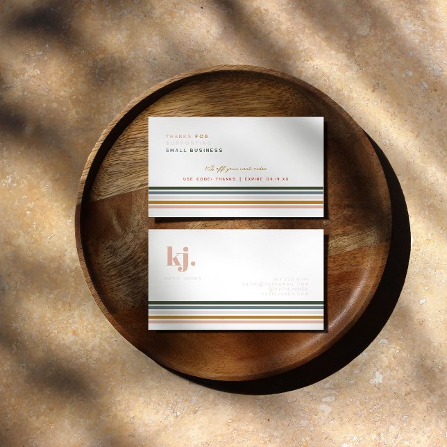 Chic Retro Stripes Monogram Business Thank You Business Card (Creator Uploaded)