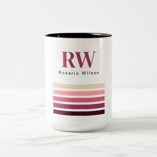 Chic Retro Stripes Monogram Coffee Mug (Center)