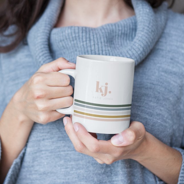 Chic Retro Stripes Monogram Coffee Mug (Creator Uploaded)