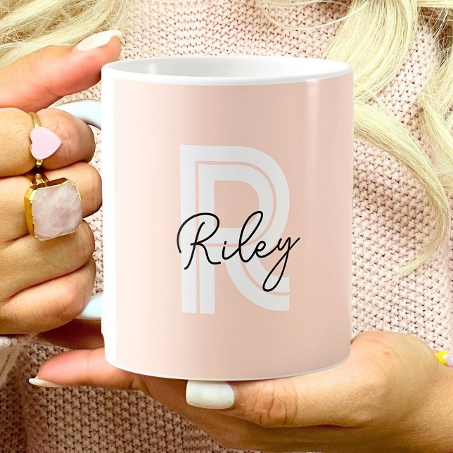 Chic Retro Stripes Monogram Cute Simple Coffee Mug (Creator Uploaded)