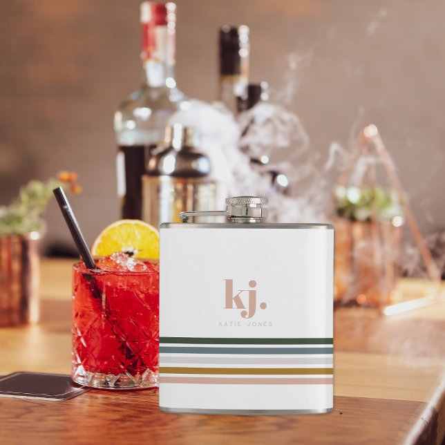 Chic Retro Stripes Monogram Hip Flask (Creator Uploaded)