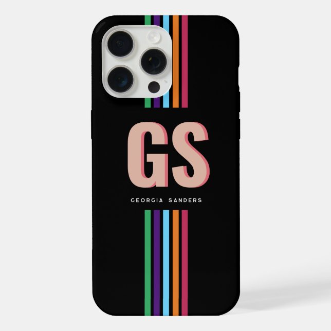 Chic Retro Stripes Monogram  iPhone Case (Back)