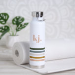 Chic Retro Stripes Monogram Water Bottle<br><div class="desc">A minimalist monogram design with large typography initials in a classic font with your name below and chic retro rainbow coloured stripes. Add your custom wording to this design by using the "Edit this design template" boxes on the right-hand side of the item or click the blue "Customise it" button...</div>