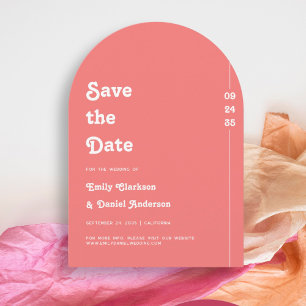 Chic Retro Summer Coral Pink Wedding Save The Date