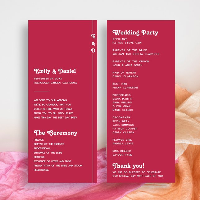 Chic Retro Summer Pink Monogram Wedding Program (Creator Uploaded)