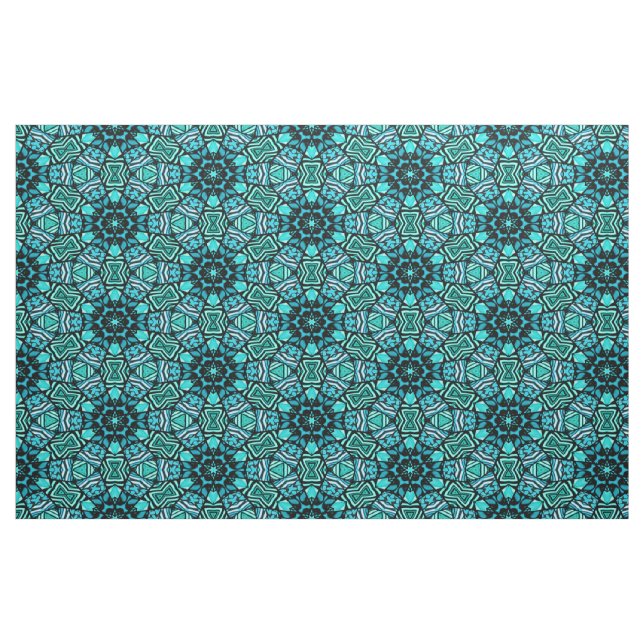 Chic Retro Teal Turquoise Oriental Mosaic Pattern Fabric (Fat Quarter)