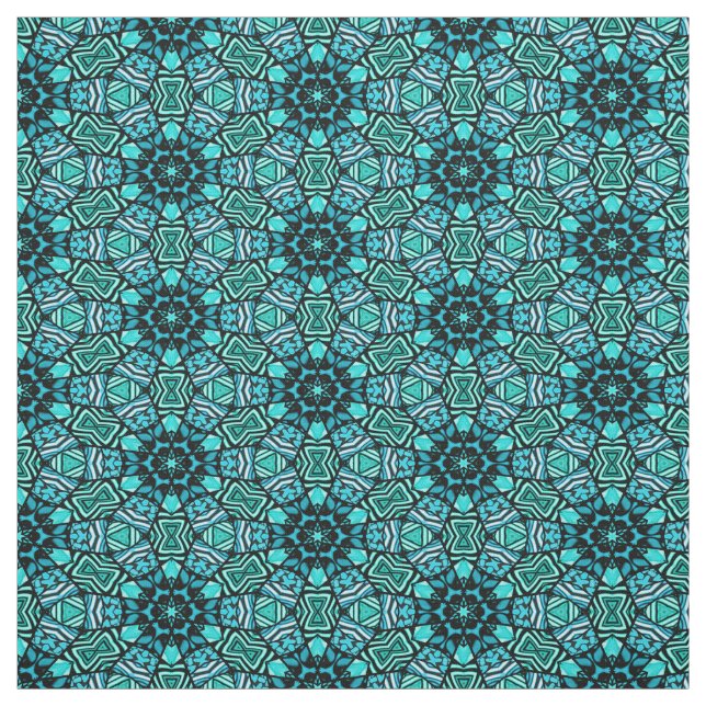 Chic Retro Teal Turquoise Oriental Mosaic Pattern Fabric (Swatch)